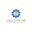 Through The Line Packaging & Processing Podcast logo featuring a blue gear with green leaf and heartbeat pulse symbol