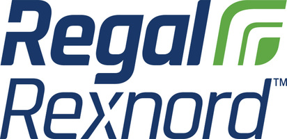 Regal Rexnord logo with navy blue text and green geometric symbol
