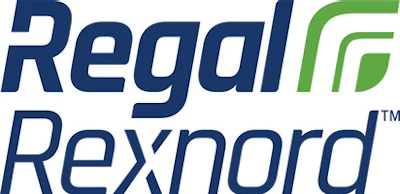 Regal Rexnord logo with navy blue text and green geometric symbol