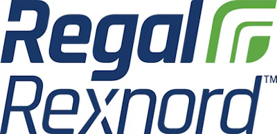 Regal Rexnord logo with navy blue text and green geometric symbol