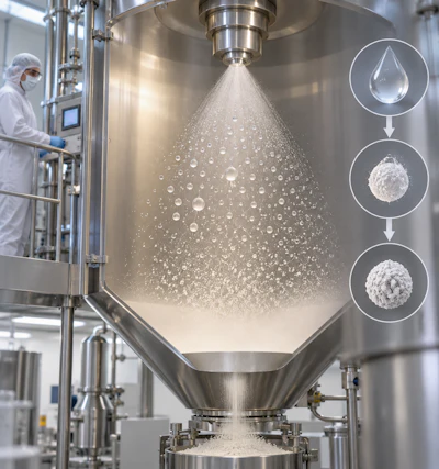 Producing a powder capable of providing high performance requires tight control over its physical structure. To keep that performance and scale operations, Catalent utilizes spray drying.