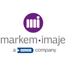 Markem-Imaje logo featuring purple circle with white bars and company name, a Dover company