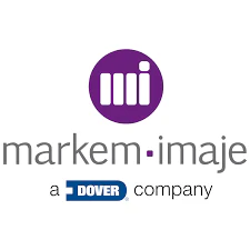 Markem-Imaje logo featuring purple circle with white bars and company name, a Dover company