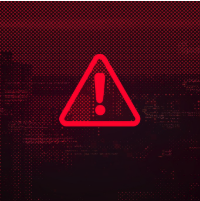 Red warning triangle icon with exclamation mark on dark background