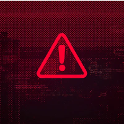 Red warning triangle icon with exclamation mark on dark background