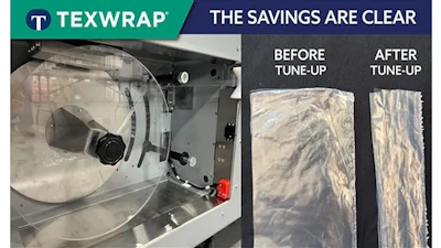 TEXWRAP logo with before and after comparison showing improved fabric clarity after equipment tune-up