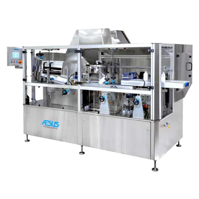 ASUS industrial pharmaceutical packaging or manufacturing machine with control panel and mechanical components