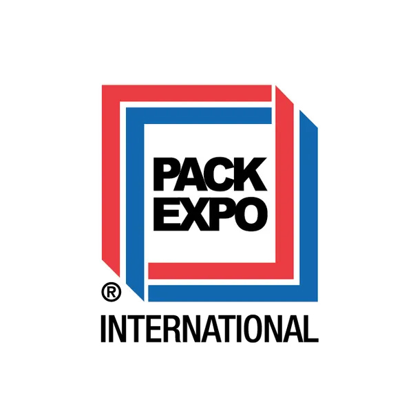 Pack Expo International logo featuring nested red and blue squares with black text