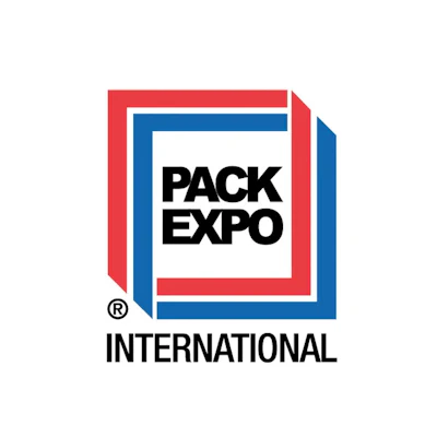 Pack Expo International logo featuring nested red and blue squares with black text