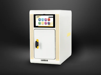 Labthink automated laboratory testing machine with touchscreen display and yellow accents
