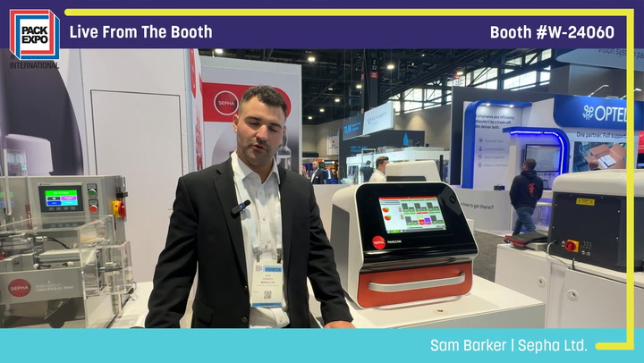 Professional presenting packaging equipment at Pack Expo booth W-24060 trade show