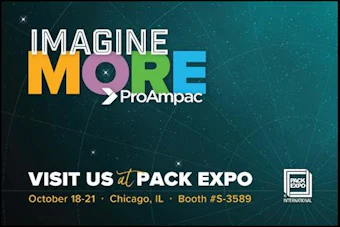 ProAmpac Imagine More logo with event promotion for PACK EXPO Chicago, October 18-21, Booth #S-3589