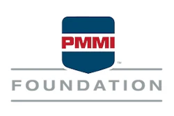 PMMI Foundation logo featuring a teal shield with red text and gray horizontal lines