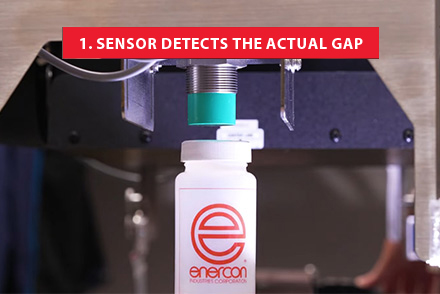 3D printer sensor detecting nozzle gap above Enercoa product bottle during calibration